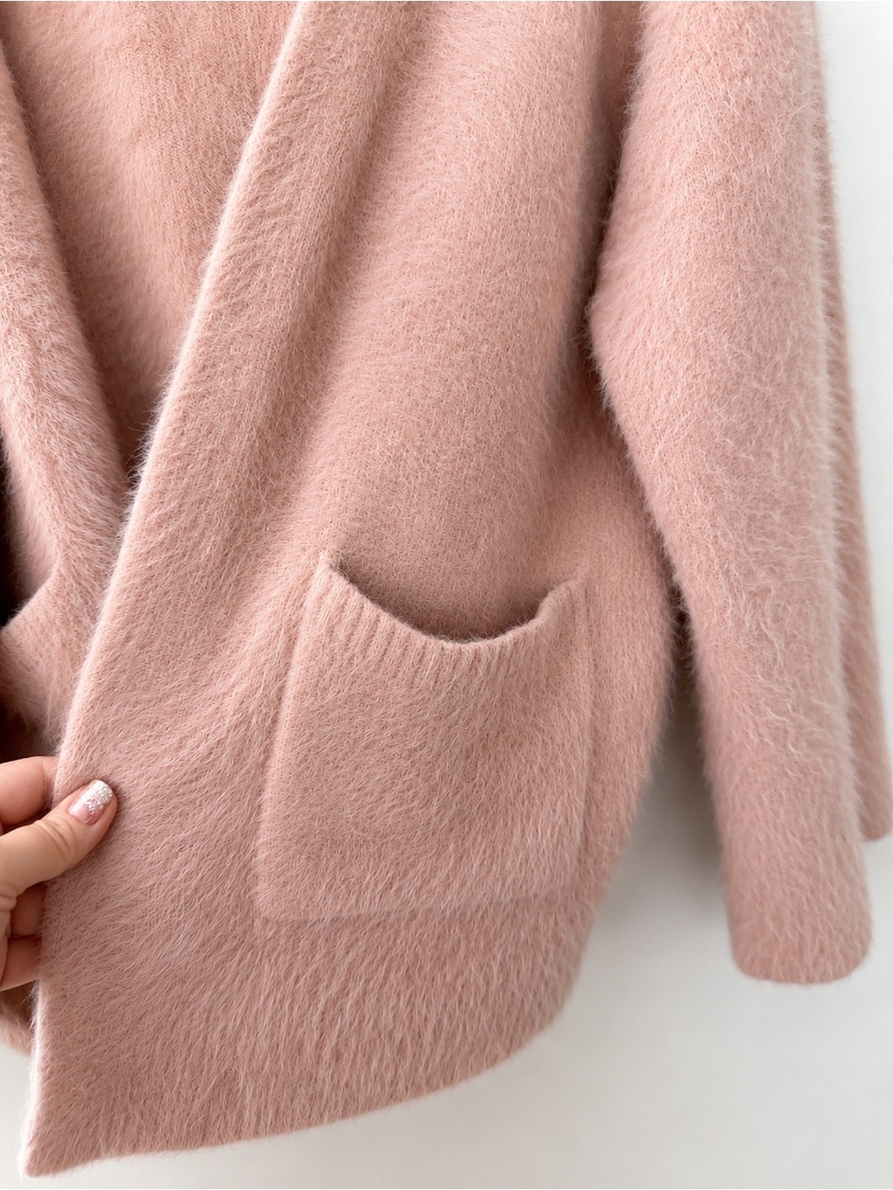 Handmade Oversized Blush Pink Fuzzy Cardigan | Angora | Open Front Sweater - Picture 5 of 11
